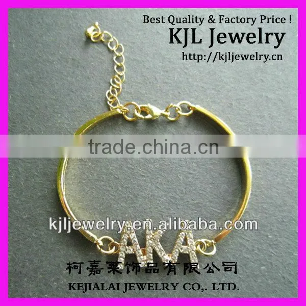 GZKJL-BL0081 AKA Bracelet,Gold Chain Bracelet, Gold Crystal Rhinestone Pave Aka Charm Bangle Bracelet Womens