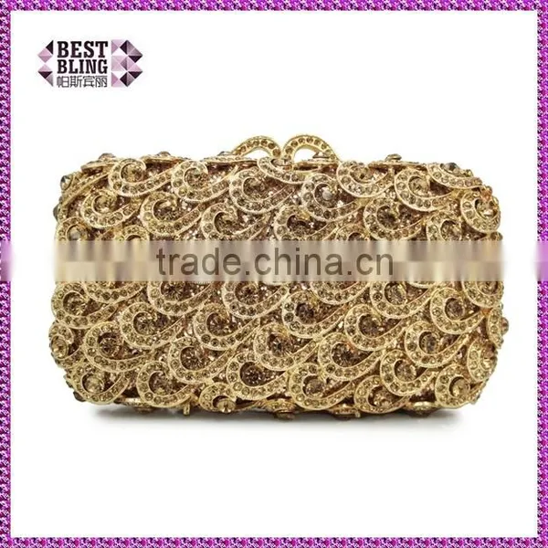 Gold Crystal Rhinestone Elegant Wedding Diamante Ladies Clutch Evening Bag (88161A-GG)