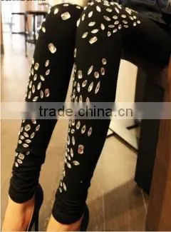 Leggings With Crystal Decoration Girls Hot Leggings , Summer Slim Leggings