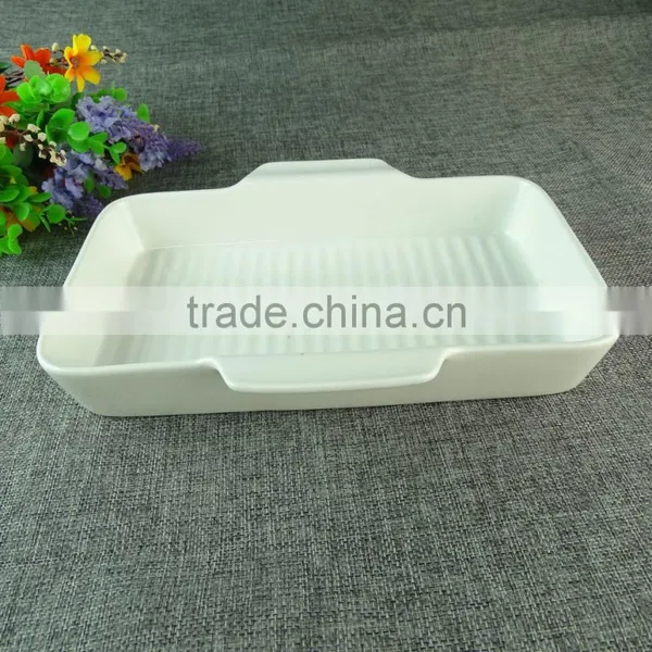High Quality Large White Ceramic Bakeware Set Stock Baking Dish With Two Handles photo-2