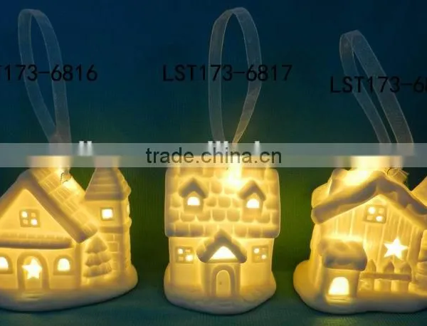 White Bisque Ceramic Christmas Tree Ornaments Wiht Led Light photo-5