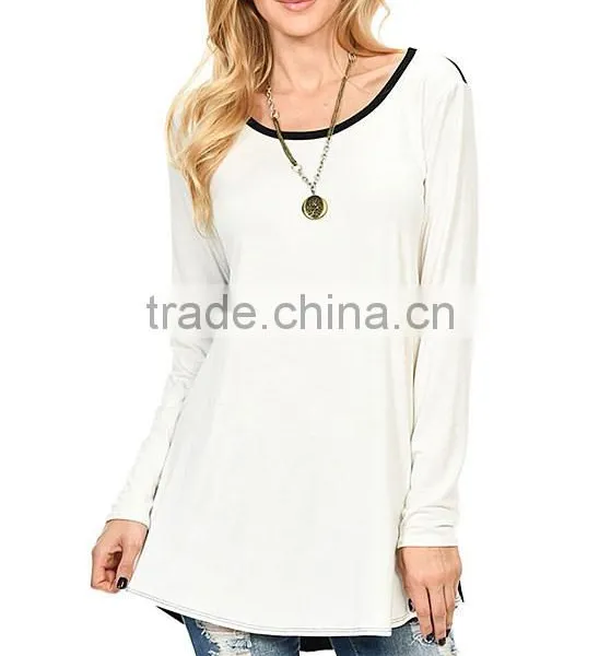 Women Fashion Long Sleeve Heather Gray Charcoal Color Block Hi-Low Tunic Tops Blouses Wholesale photo-3