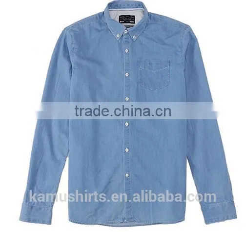 Wholesale Denim Shirt for Mens Shirt Factory Cotton Washed BLUE Mens Denim Shirts photo-3