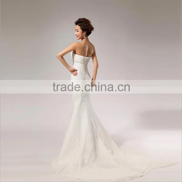 2017 Fashion Custom Lace Halter Wedding Dress Shoulder off Tie Back Dress Fishtail Wedding Evening Dress photo-5