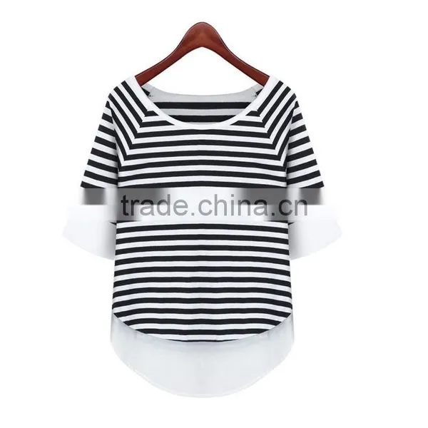 Summer Simple Latest Fashion Women Black and White Striped Lady Shirt Chiffon Fabric Chiffon Blouse photo-2