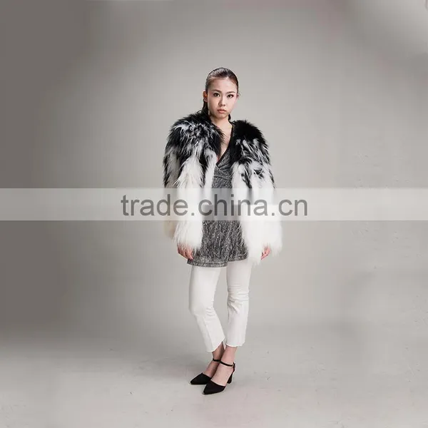Myfur Black and White Women Fur Coat For Winter Real Raccoon Fur Long Jacket Fashion photo-5