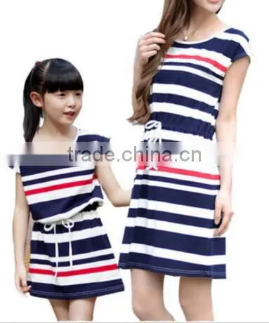 Walson Walson Casual Family Fitted Mother Daughter Dress O-neck Cotton Summer Striped Dresses