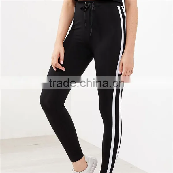 2018 Women Sports Stretchy Drawstring Waist Side Striped Leggings photo-2