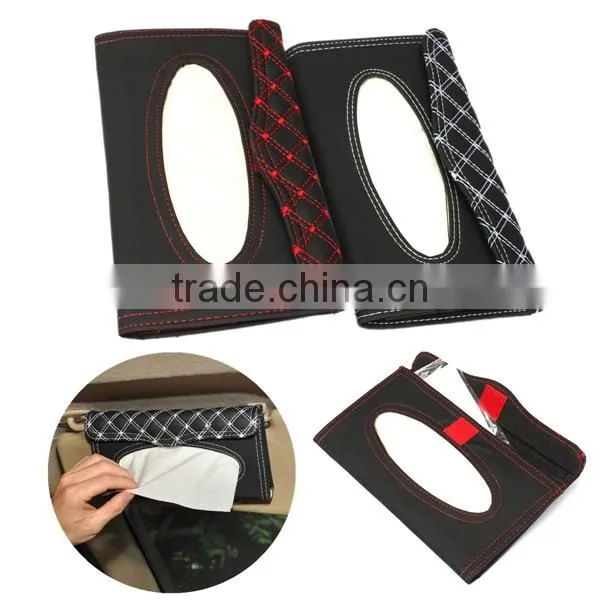 Car Sun Visor Tissue Paper Box Case Auto Interior Decoration Accessories Holder Napkin Clip PU Leather photo-6