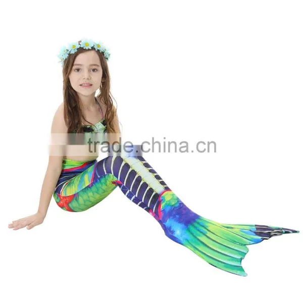 New Kids Girls Mono Fin Swimmable 3Pcs Mermaid Tail Swimming Bikini Set Swimwear photo-6
