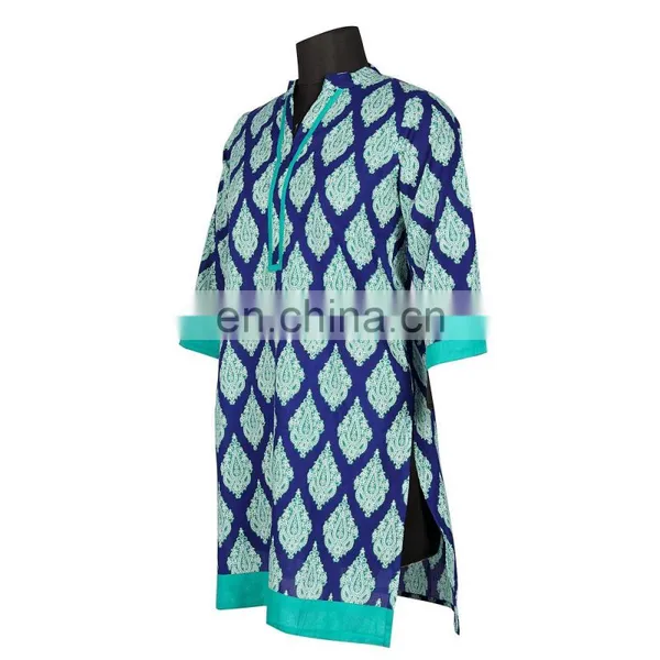 PRINTED INDIGO WITH COLLAR PATTERN KURTIS ALL SIZE AVIALABLE photo-3