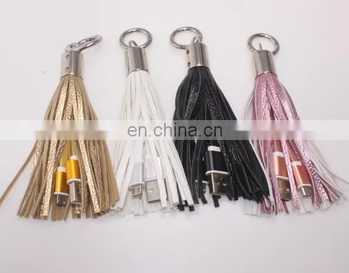 Cheap Wholesale Leather Tassels Keychain With USB Wire photo-3
