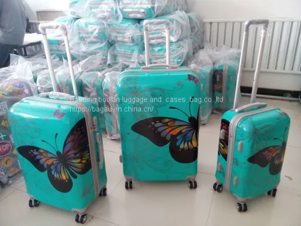 High Quality Butterfly Design PC Luggage Set 3pcs Travel Bag Aluminum Trolley Travel Case photo-2
