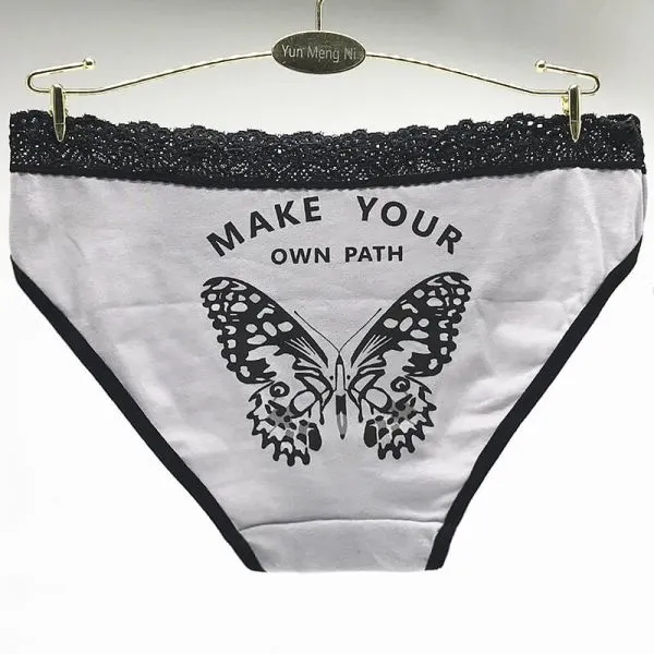 Yun Meng Ni Sexy Underwear Soft Lace Waist Belt Girls Briefs Back Butterfly Print Cotton Panties photo-3
