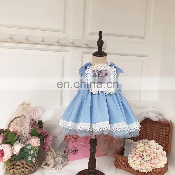 2 PCS Lolita Spanish Floral Vintage Princess Ball Gown Dress For Baby Girls Birthday Party Sleeveless Flowers Bow Dress photo-2
