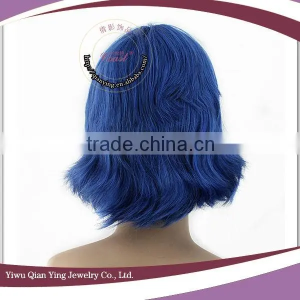 Womens Dark Blue Fashion Cheap Short Curly Party Wigs photo-3