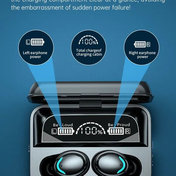 TWS Wireless Headsets Large Capacity Charging Box Bluetooth-compatible Earphones Sport Waterproof With Touch Control