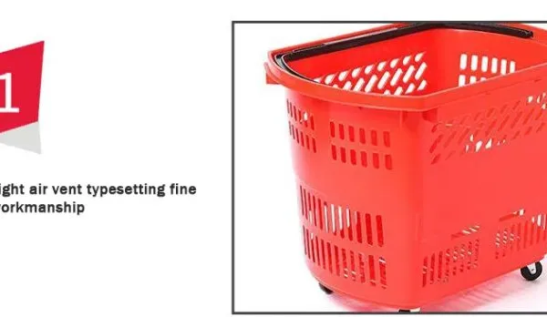 Plastic Supermarket Shopping Basket With Telescopic Handle With Wheels Plastic Crate photo-3