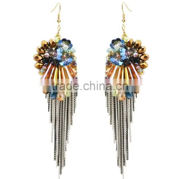 Fashion Earings for Women 2015 Crystal Beads Earring Large Tassel Earring Jewelry photo-4