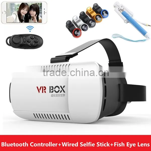 VR BOX II 2.0 3D Glasses Helmet VR Glasses Virtual Reality Headmount + Bluetooth Controller+Wired Selfie Stick+Fish Eye Lens photo-5