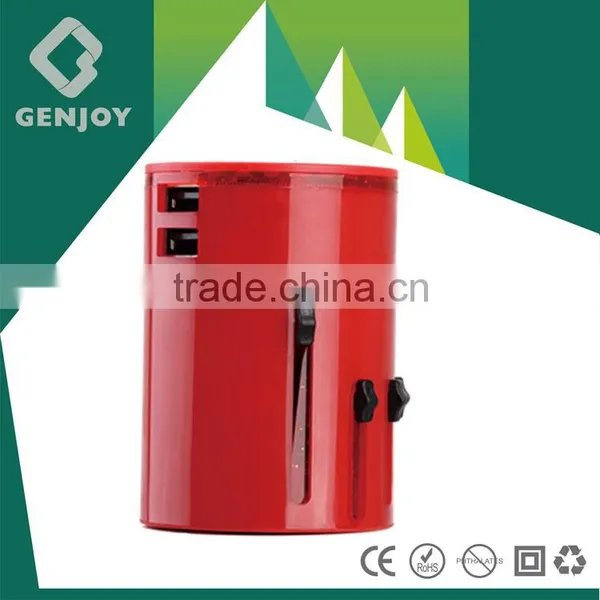 Newest Design GENJOY Portable Universal Popular Travel Adapter With Dual Usb Port With Mirror Surface A1423