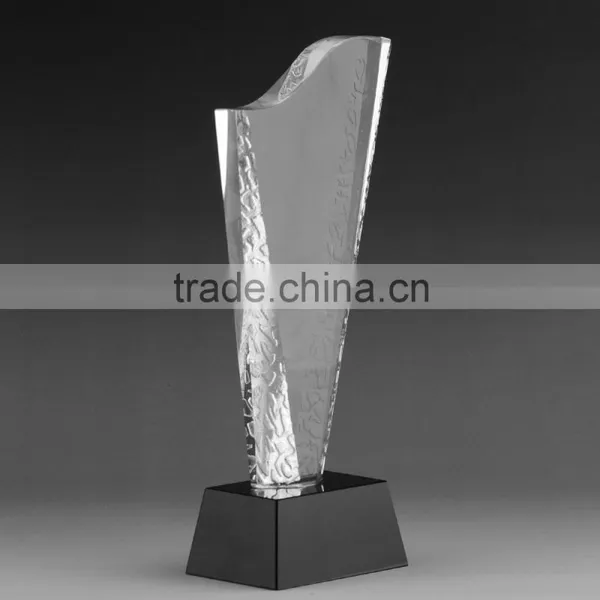 Oem Logo Design Size Optical Glass TV Show Competetion Award With Yellow Base K9 Engraving Crystal Plaque Trophy photo-4