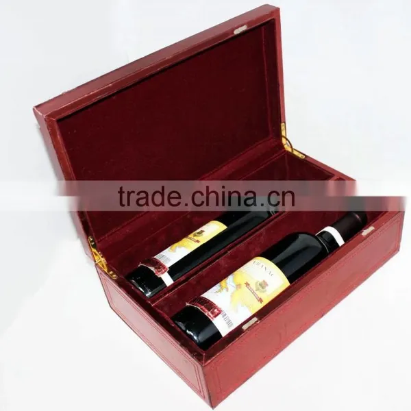 High Quality Faux Leather Wine Box/Wooden Wine Carrier/Double Wine Case photo-3