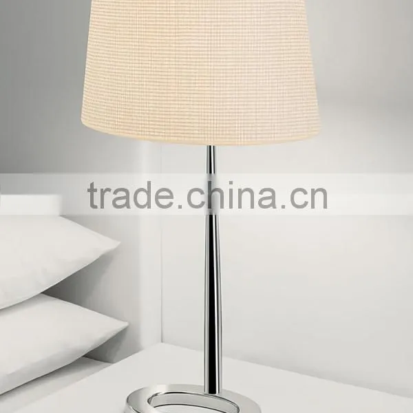 Round Farbic Shade Bronze Metal Base Portable Study Lamp photo-2
