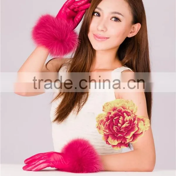 Awesome Design Custom Made Suede Leather Gloves With Best Fox Hair Fur Cuffs photo-2