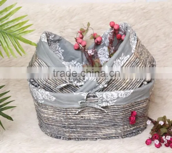Handmade Maize Basket Flat Knitting Corn Rope Rattan Storage Basket Set of 3 photo-5