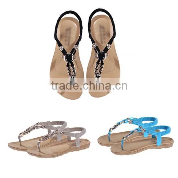 2015 Women Flat Sandals Women's Thong Sandals New Personality Rhinestone Pinch Flat Beading Sandals Bohemia Beach Sandals photo-2