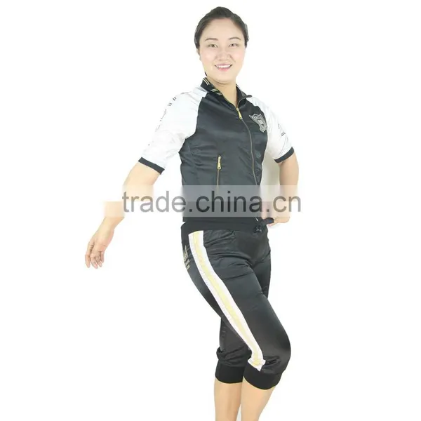 Women Short Sport Jogging Suit Poplin Shiny Emb. & Print Full Zipper Hooded photo-3