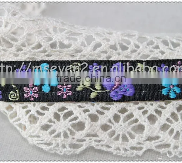4.5cm Width Embroidery Flower Jacquard Ribbon, Embroidered Woven Fringed Jacquard Ribbon photo-6