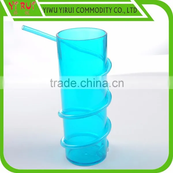 PET Material Drinking Straw Cup With Transparent Blue and Red photo-4
