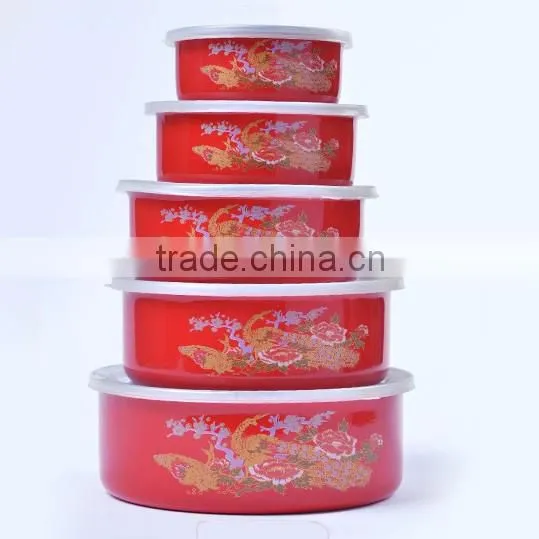 Flower Decal Printing Enamel Storage Food Container Set With Plastic Lids photo-3