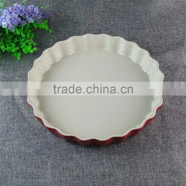 Stocked Cheap Round Glazed Ceramic Baking Plate Two-tone Bakeware Porcelain Kitchen Tools photo-2