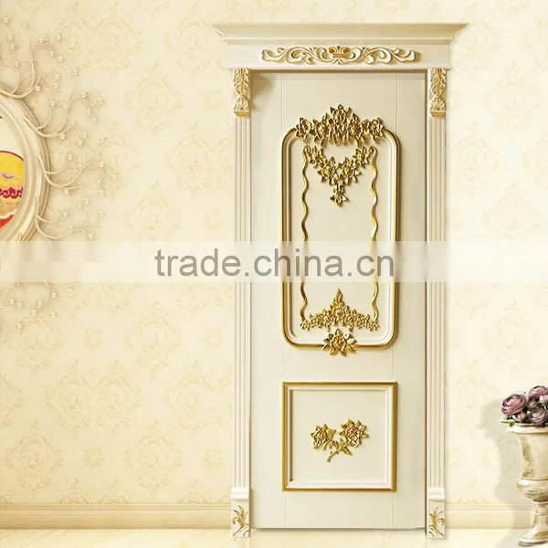 Luxurious Imperial Gold and White Solid Wood Artistic Carving Swing Single Door BF12-05234a photo-4