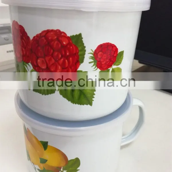 12/14cm Printing Enamel Cup Mug With Plastic pp Lid Cover photo-2