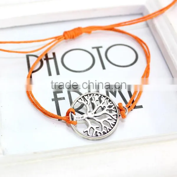 Antique Silver Hollow Tree of Life Charm Bracelet Customized Charm Wax Cord Bracelet Cheap Personalzied Bracelet for Promotion photo-4