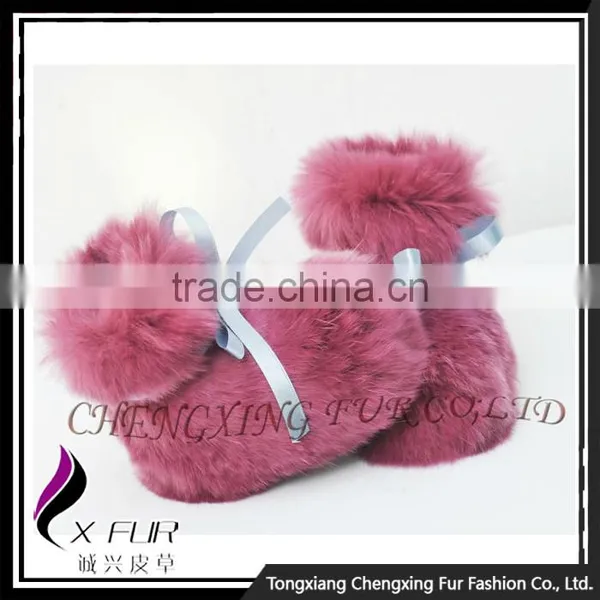 CX-SHOES-07 New Products Genuine Rabbit Fur Cute Baby Shoes photo-2