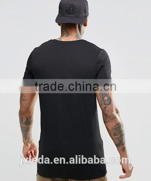 2016 Longline Short Sleeves Plain Crewneck Slim Fit Muscle t Shirt Wholesale photo-2