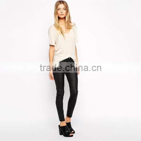 Womens Deep v Neck Short Sleeve Plain Peruvian Cotton t Shirt photo-4