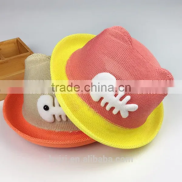 2017 Fashion Straw Hats Summer Baby Ear Decoration Lovely Children Character Girls And Boys Sun Hat Solid Children Floppy Mz-254 photo-2