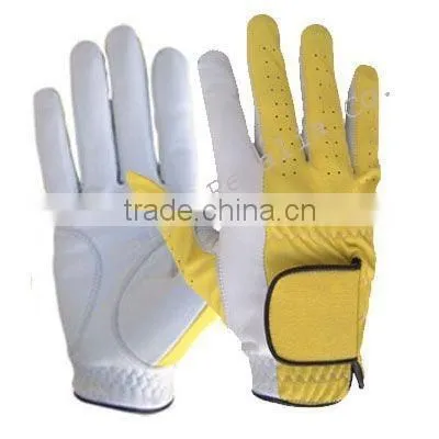 White Yellow Cabretta Leather Golf Gloves