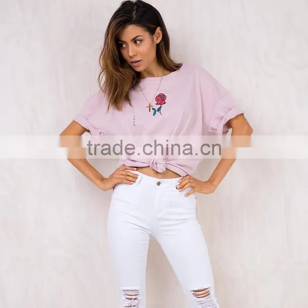 Hot Sexy bf Half Sleeve Distressed Girl's t Shirt With Custom Printing photo-6