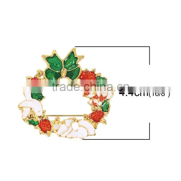 Pin Brooches Christmas Wreath Gold Plated Red & Green Enamel Womens Brooch photo-2