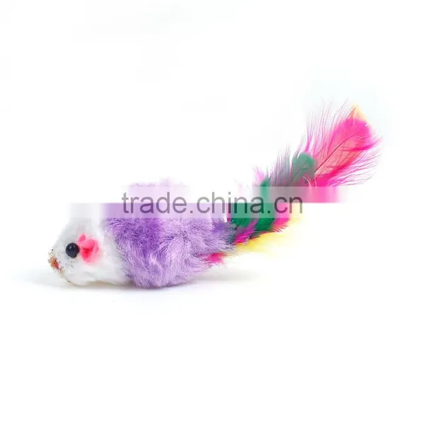 Plush Wand Pet Teaser Mouse Animal Purple White Feather photo-2