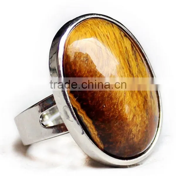 Crystal Natural Stone Tiger Eye Egg Oval Pendant Ring photo-6
