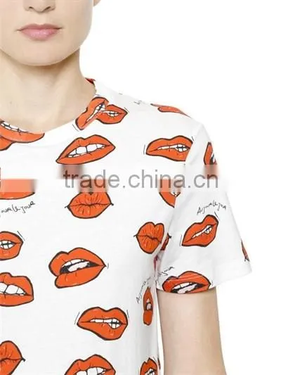 Custom Womens Top Quality Cotton Short Sleeve O Neck Printed T-Shirts,New Cotton Printed 180g T Shirts for Women photo-5