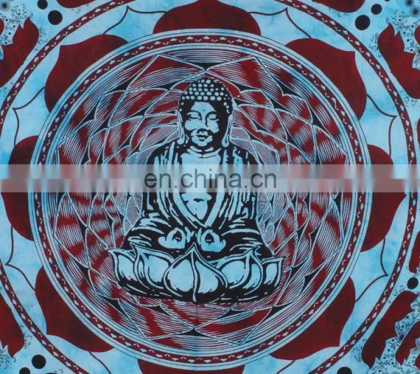 Psychedelic Indian Ombre Mandala Buddha Quee Size Cotton Handmade Boho Wall Hanging, Tapestry, Decorative Ethnic Bedspread Throw photo-3